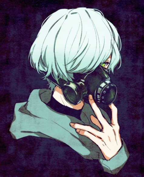 Anime Art Boy Pretty Blue And Gas Mask Image Anime Gas Mask