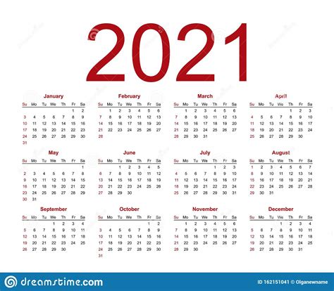 Jan 2021 (tag.monat.jahr format 3). Calendar Template For 2021 Year Stock Vector ...