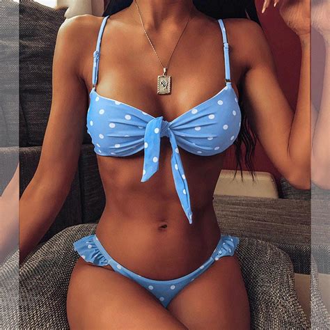 Blue Polka Dot Knot Bikini Set Free Shipping Sunwise Swimwear Hot Sex Picture