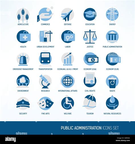 Government And Public Administration Departments Vector Icons Set Stock