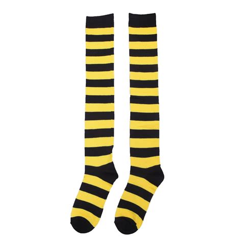 women s extra long striped socks over knee high opaque stockings black and yellow