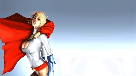 wallpaper blonde anime blue background artwork big boobs cleavage superhero dc comics
