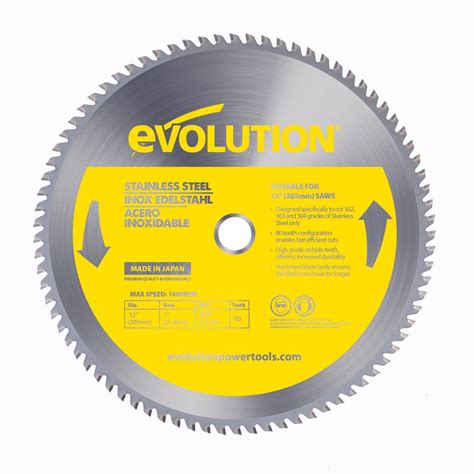 Evolution Power Tools 12 In 80 Teeth Stainless Steel Cutting Saw Blade