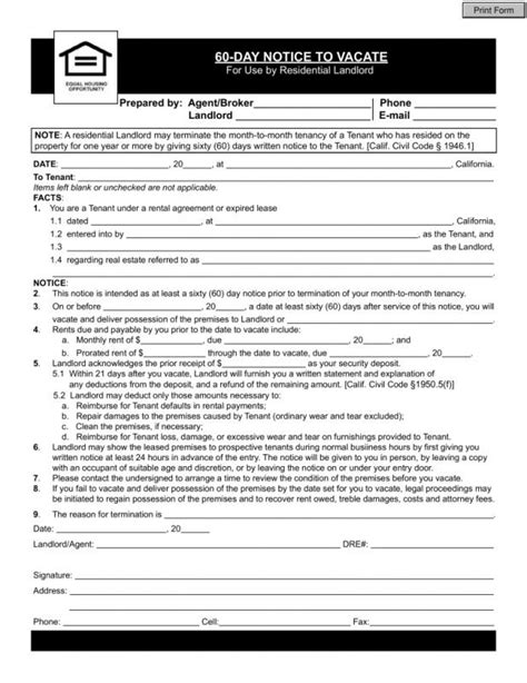 Notice must be filed at least thirty (30) days in advance. 30 Day Notice To Vacate Form | Template Business