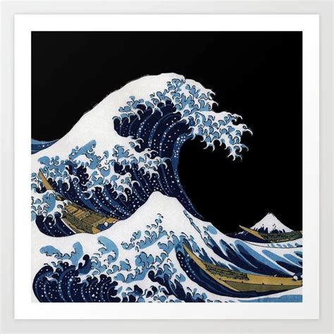 Hokusai The Great Wave Off Kanagawa Black Background Art Print By