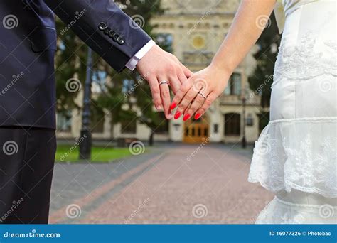 Wedding Photo Of Married Couple Holding Hands Stock Photo Image Of