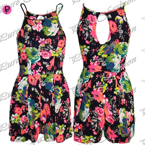 womens ladies sleeveless sunflower floral print pleated shorts jumpsuit playsuit