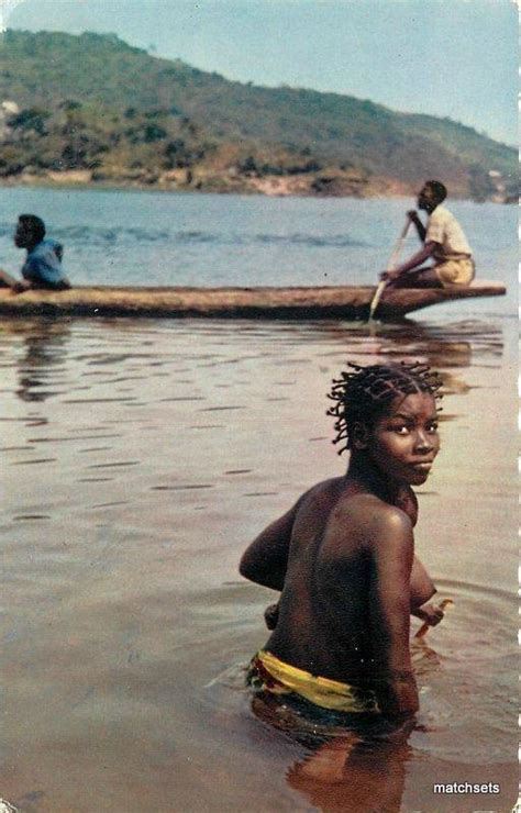 1960s Africa Canoe Young Bathing Girl Postcard 6477 Africa Other Postcard Hippostcard