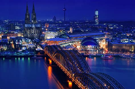 Images Cologne Germany Bridges River Night Cities Building