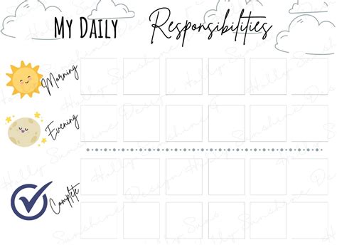 Kids Daily Responsibilities Chart Printable Daily Routine Etsy