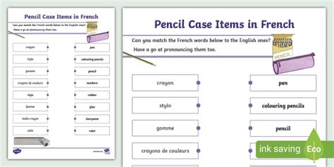 👉 Pencil Case Items In French Activity Sheet Twinkl
