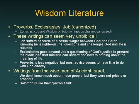 Wisdom Literature Proverbs Job Ecclesiastes Wisdom Literature Proverbs