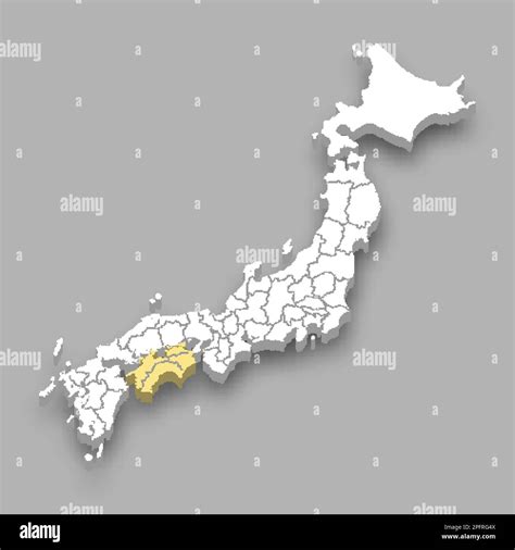 Shikoku Region Location Within Japan 3d Isometric Map Stock Vector