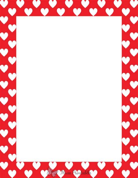 Printable White On Red Heart Page Border