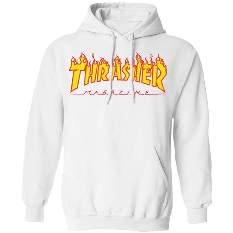 Thrasher Mens Flame Logo Long Sleeve Pullover Hoodie White Clothing