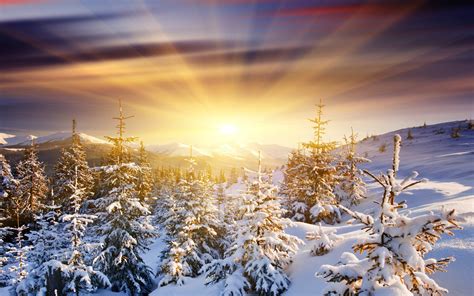 Sun Snow Mountains Sunrise Winter Rays Sky Clouds Wallpaper 2560x1600