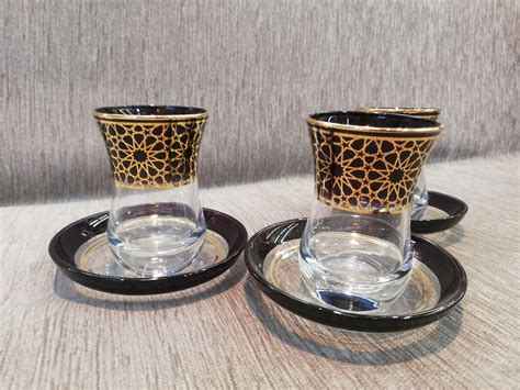 Turkish Unbreakable Tea Glasses Set Espresso Latte Cup Golden Etsy