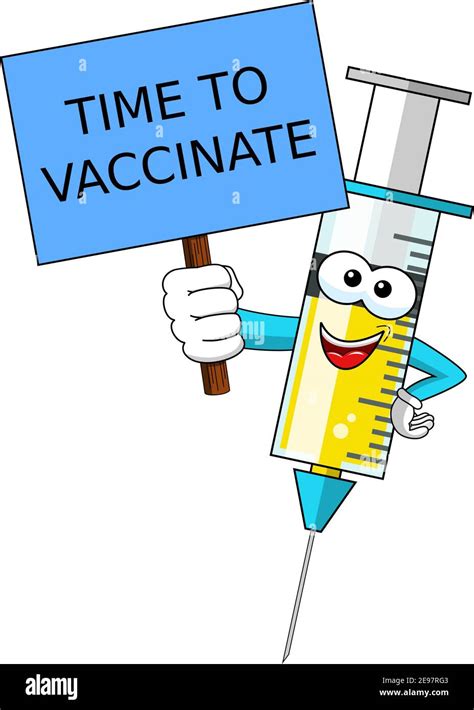 tiempo para vacunar la vacuna de la jeringa médica mascota de la caricatura de sonriente
