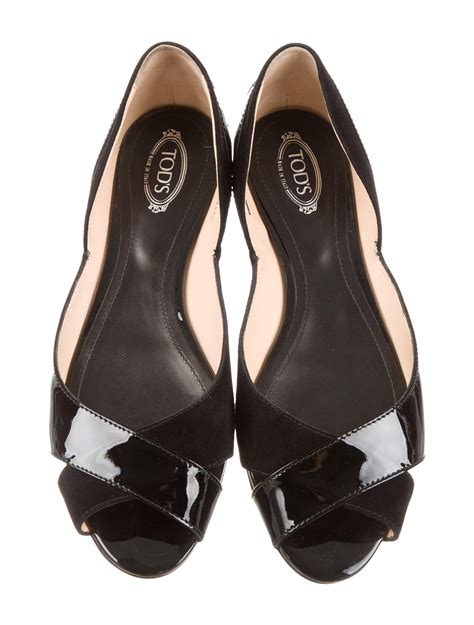 Tods Patent Leather Peep Toe Flats Shoes Tod33888 The Realreal