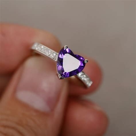 Natural Amethyst Ring Purple Crystal Gemstone Ring Silver Etsy
