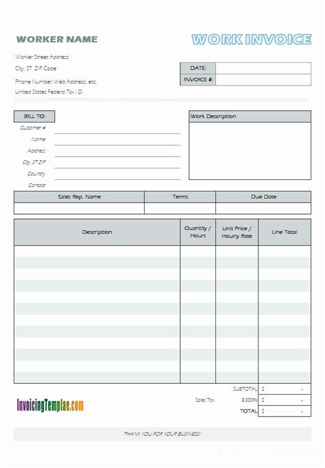 Work Invoice Template Word Elegant Free Invoice Template For Hours