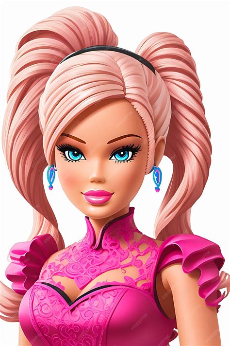 Premium Ai Image Pink Hair And Pink Outfit Barbie On White Background Generative Ai