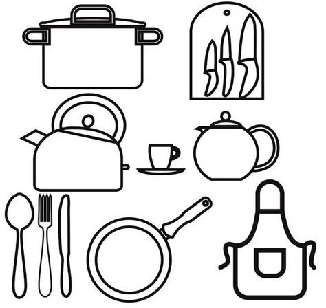 Kitchen Utensils Coloring Page for Girls
