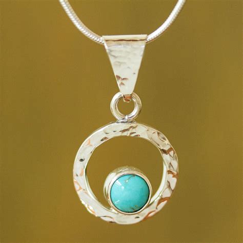 Women's Modern Fine Silver Natural Turquoise Necklace - Eye of the Sea | NOVICA