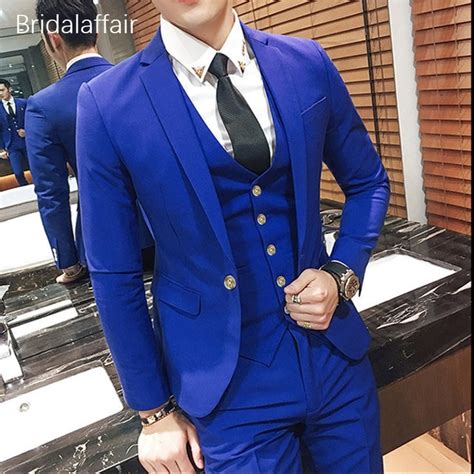 Kuson Royal Blue Men Suit 3pcs 2018 Formal Suit Mens Prom Wedding