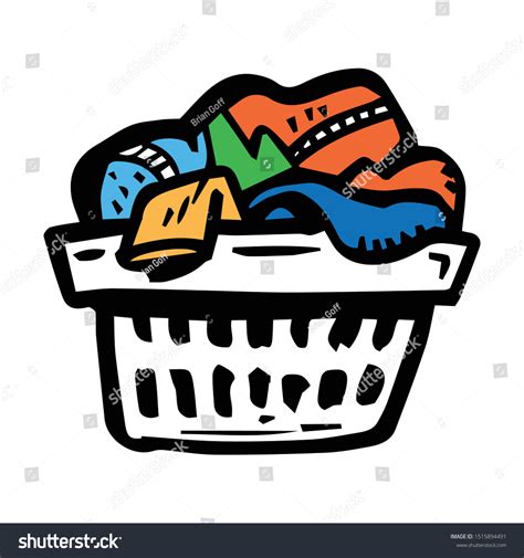 Laundry Basket Full Clothes Cartoon Stock Vector Royalty Free