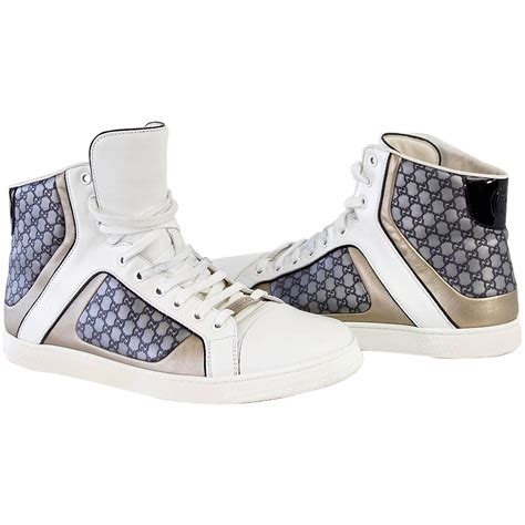 Gucci Mens White Monogram Gg Grey High Top Sneaker 95 G At 1stdibs
