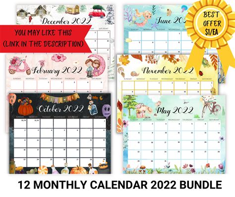 Editable Calendar 2022 Printable Kids Calendars Homeschool Etsy Australia