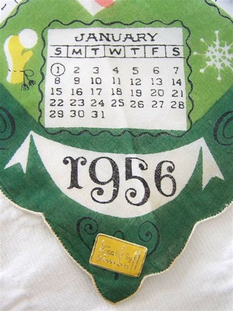 Vintage 1956 Calendar Handkerchief Hanky Hankie By Kimball Etsy
