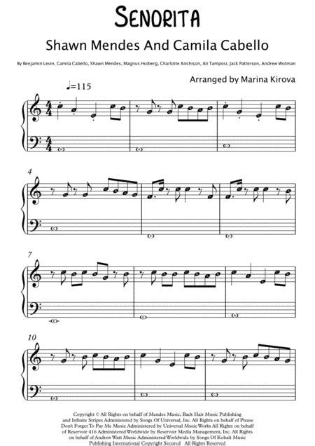 Download the piano letter notes for two hands. Senorita Easy Piano With Note Letters Free Music Sheet - musicsheets.org