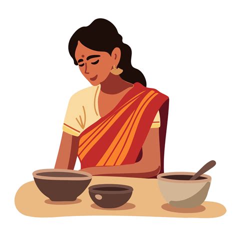 indian woman in a red saree cooking food in a kitchen 35888724 png
