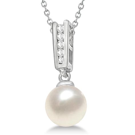 Akoya Cultured Pearl And Diamond Pendant Necklace 14k White Gold 75mm