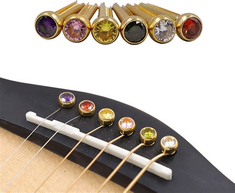 Rayzm Guitar Bridge Pins Brass Guitar End Pin Set 6 Pcs Crystal Head Guitar Strings Fixed Cone