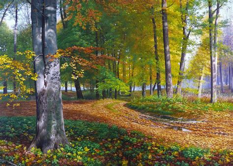 Wandering Through The Autumn Forest Painting By Emil Mlynarcik Artmajeur