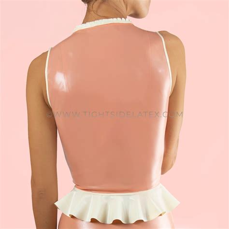 latex vest top with contrast frill hem tight side latex