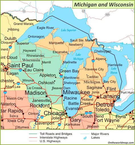 Detailed Map Map Lake Michigan Wisconsin