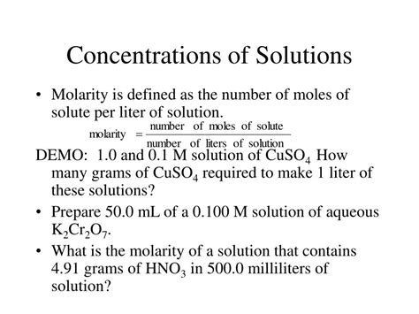 The molarity of a solution containing 5.0g of naoh in 250 ml solution is : PPT - Chemical Equations and Reaction Stoichiometry ...