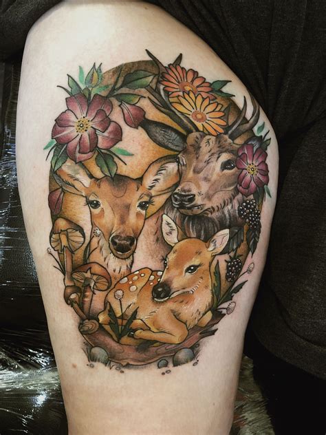 Woodland tattoo, deer tattoo, tattoo, thigh tattoo. | Thigh tattoos women, Animal thigh tattoo ...
