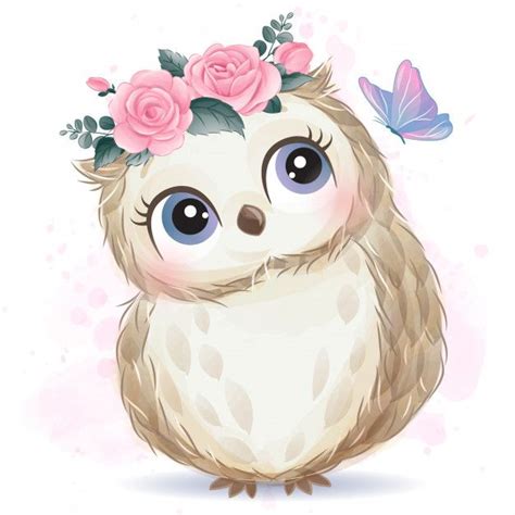 Cute Little Owl With Watercolor Effect In 2020 Cute Art Baby Animal