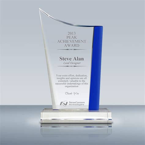 Employee Crystal Award Blue Crest Achievement Plaque 037