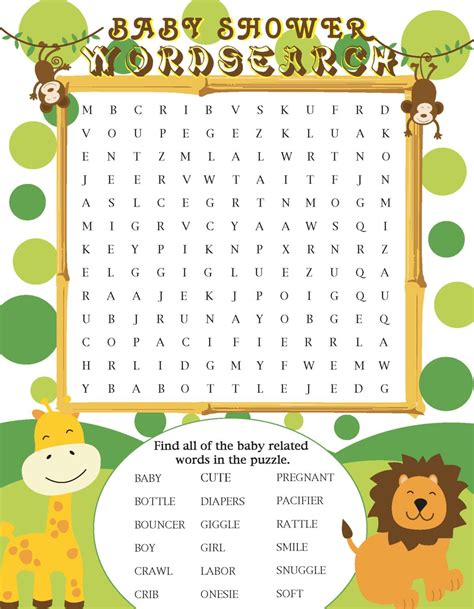 Printable Jungle Themed Baby Shower Word Search Etsy Jungle Baby