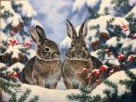 Winter Companions Rabbit Painting Bunny Painting Rabbit Illustration