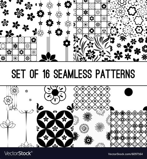Set Of Black And White Intricate Patterns Vector Image