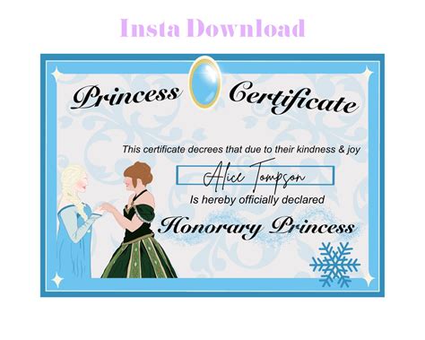 Snow Sisters Princess Certificados Descarga Instantánea Etsy