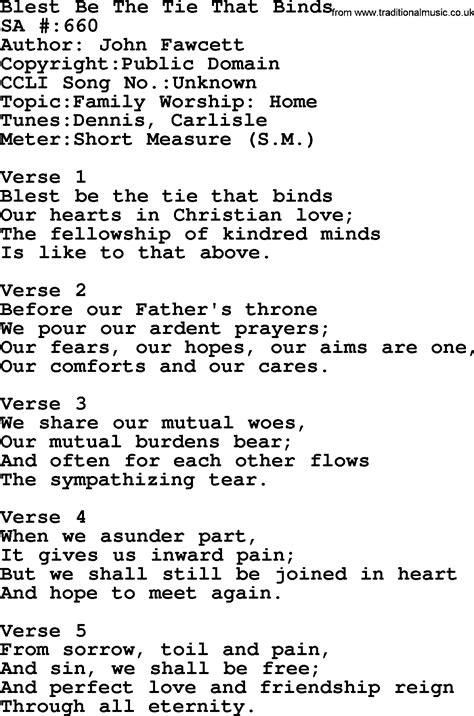 Salvation Army Hymnal Song Blest Be The Tie That Binds With Lyrics And Pdf