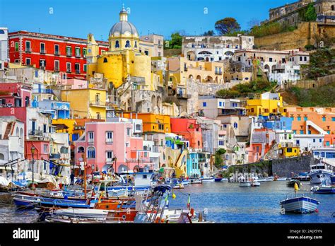 Procida Island Italy View Of The Beautiful Colorful Houses In The Old